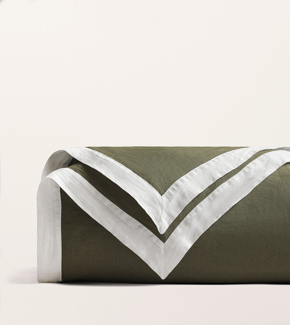 Housse de couette bicolore lin lavé Bicolore kaki