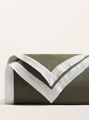 Housse de couette bicolore lin lavé Bicolore kaki