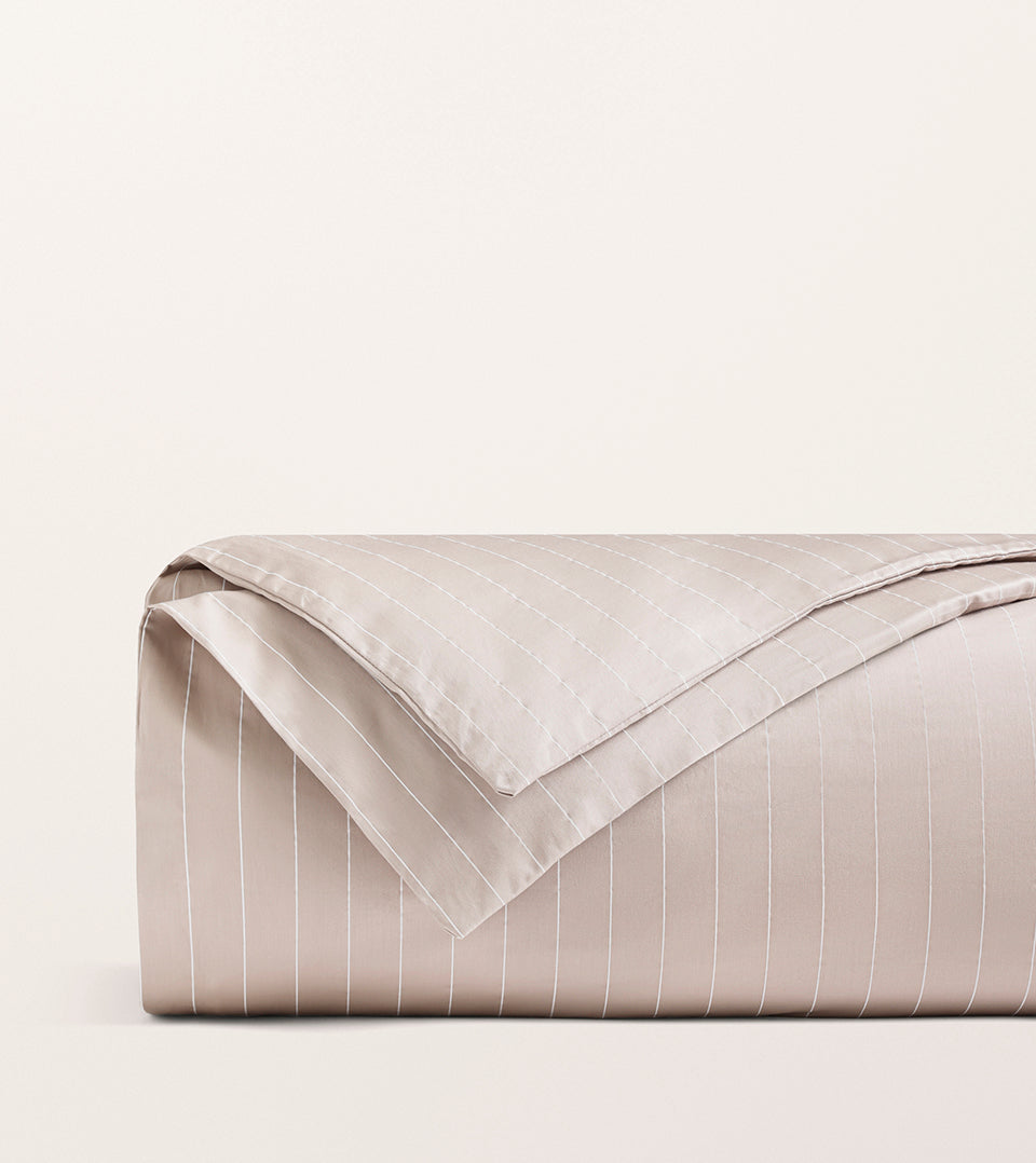 Housse de couette rayée satin Greige rayé