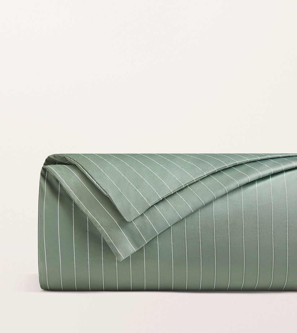 Housse de couette rayée satin Vert cendré rayé