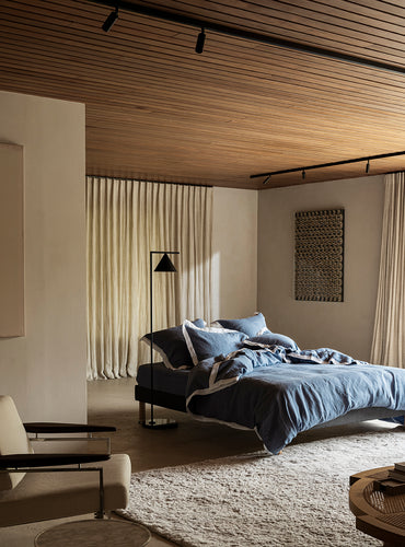 Housse de couette bicolore lin lavé Bicolore bleu turquin