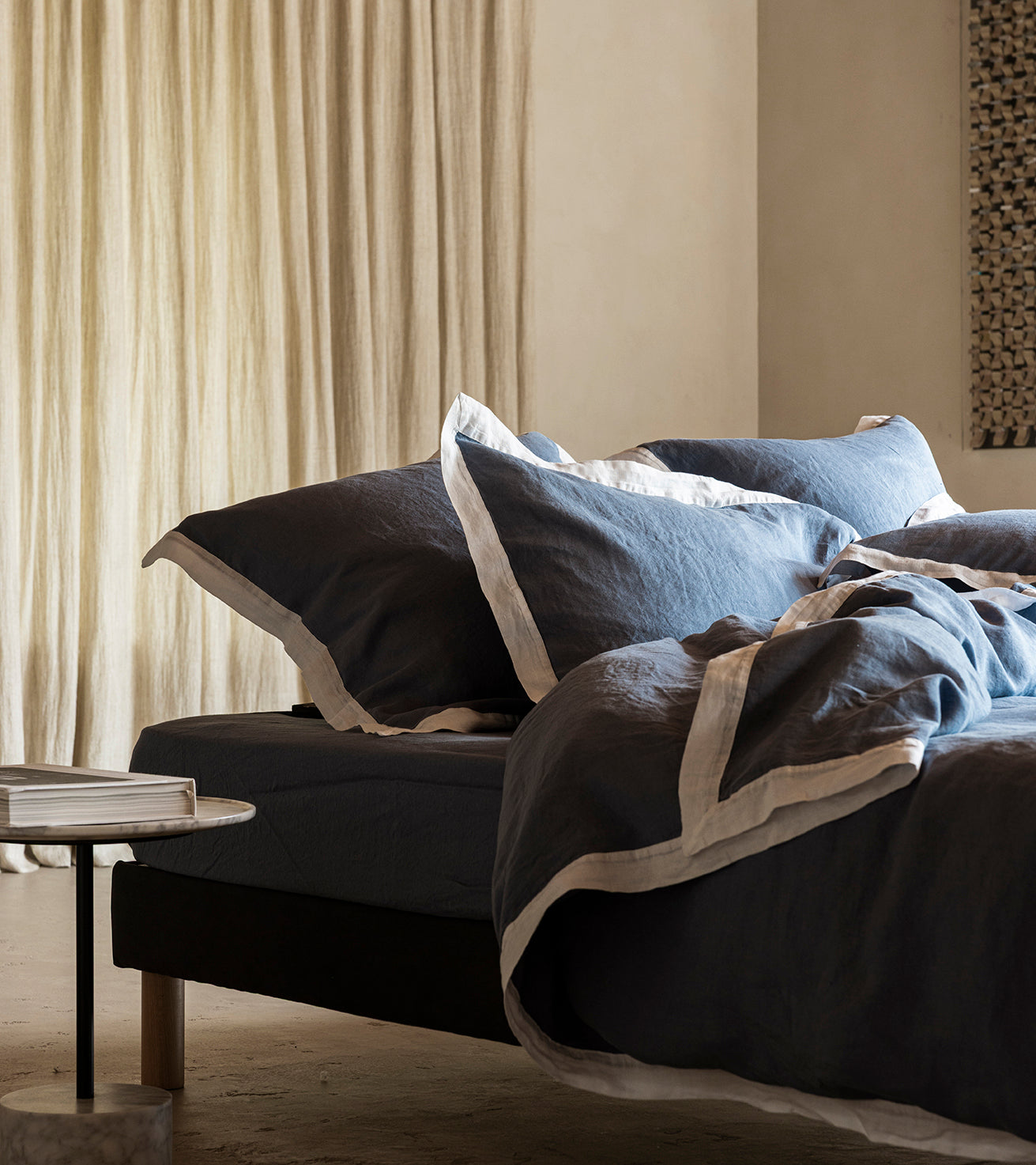 Housse de couette bicolore lin lavé Bicolore bleu turquin