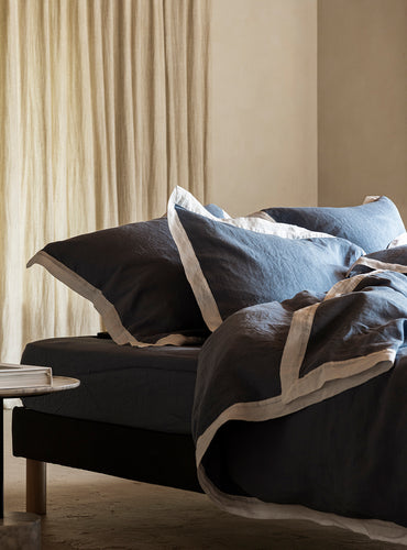 Parure de lit lin lavé français bicolore Bicolore bleu turquin