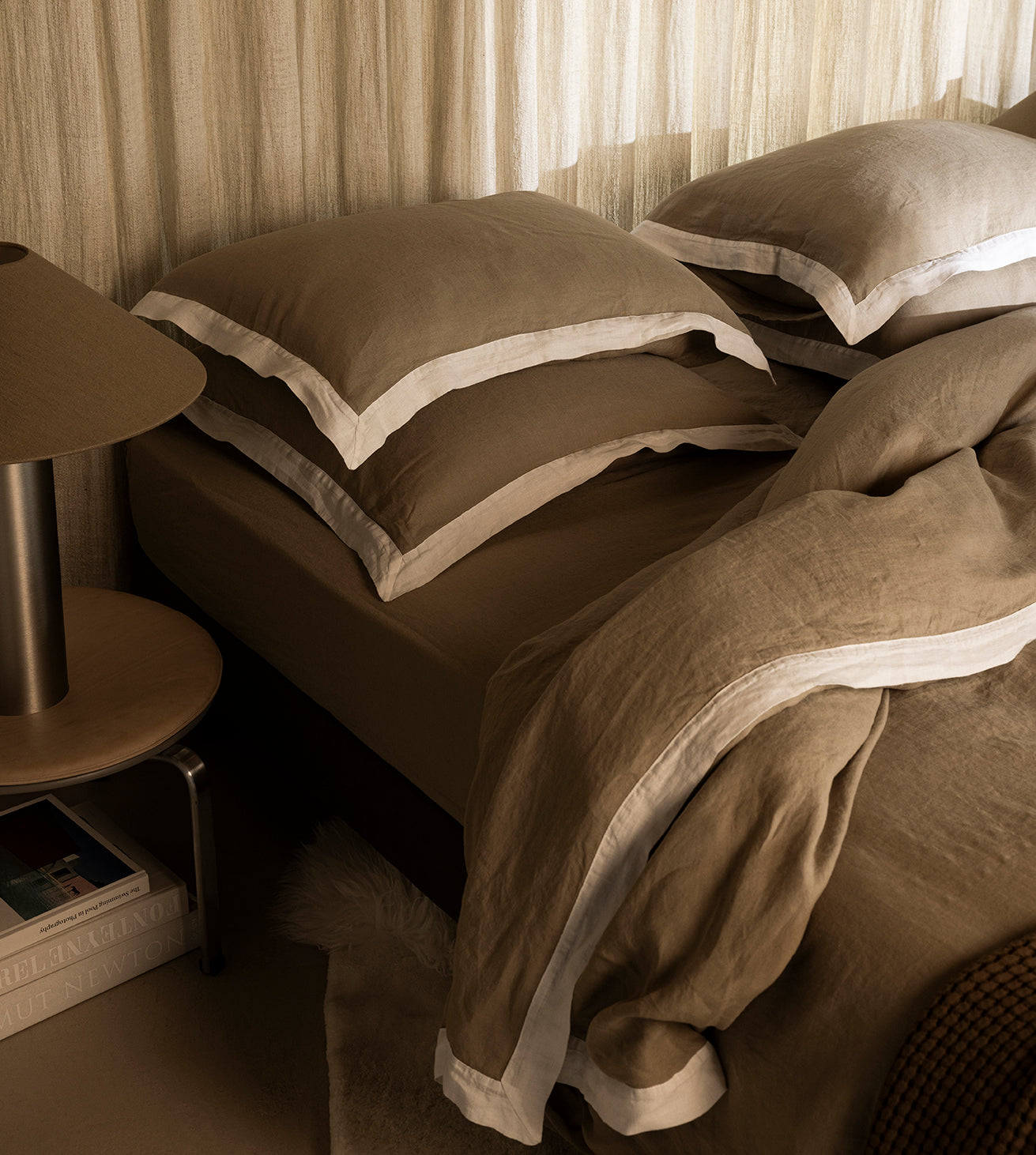 Housse de couette bicolore lin lavé Bicolore havane