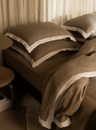 Parure de lit lin lavé français bicolore Bicolore havane