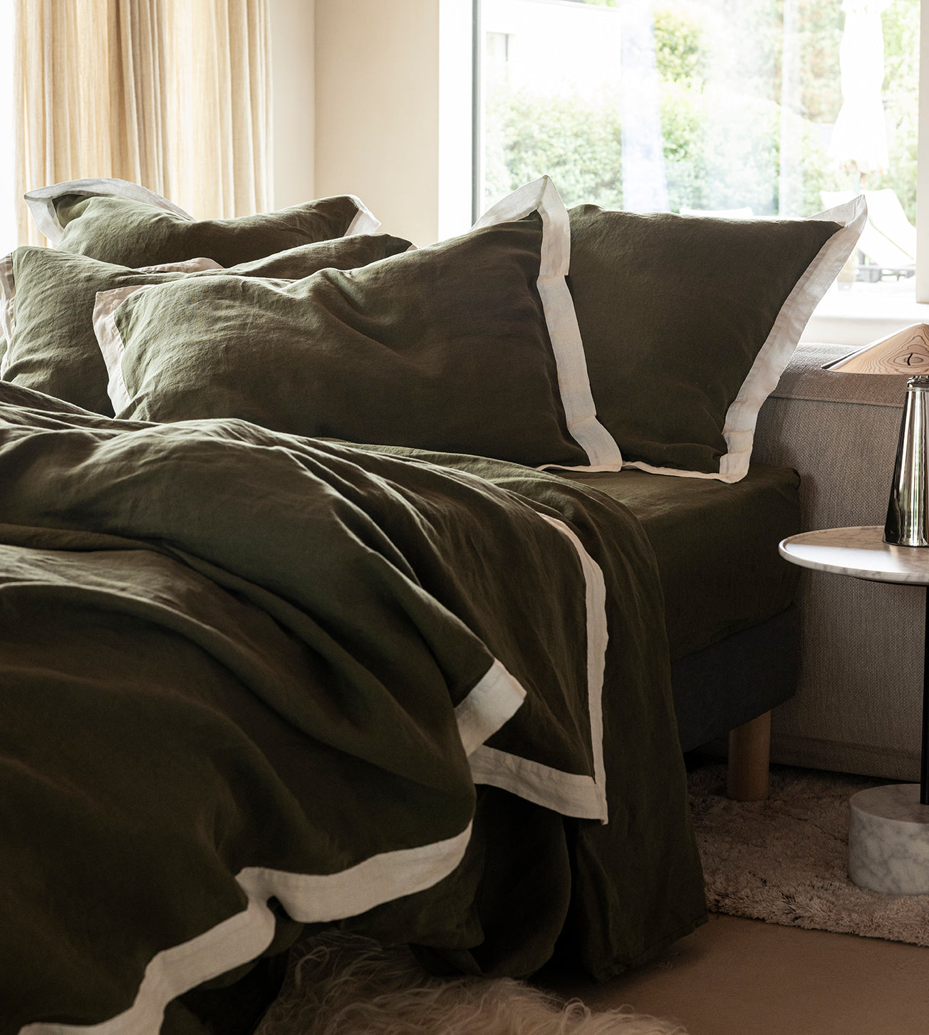 Housse de couette bicolore lin lavé Bicolore kaki