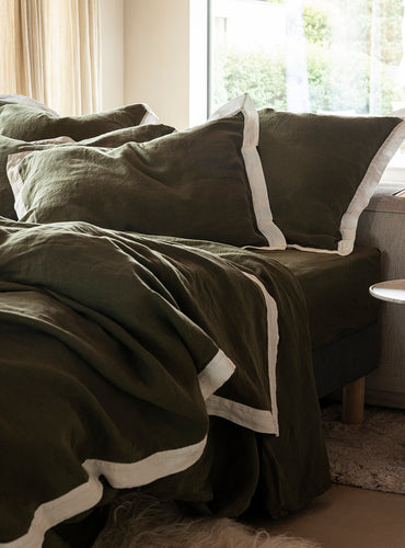 Parure de lit lin lavé français bicolore Bicolore kaki