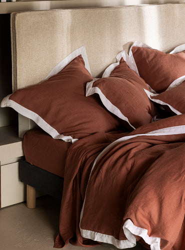 Housse de couette bicolore lin lavé Bicolore sienne
