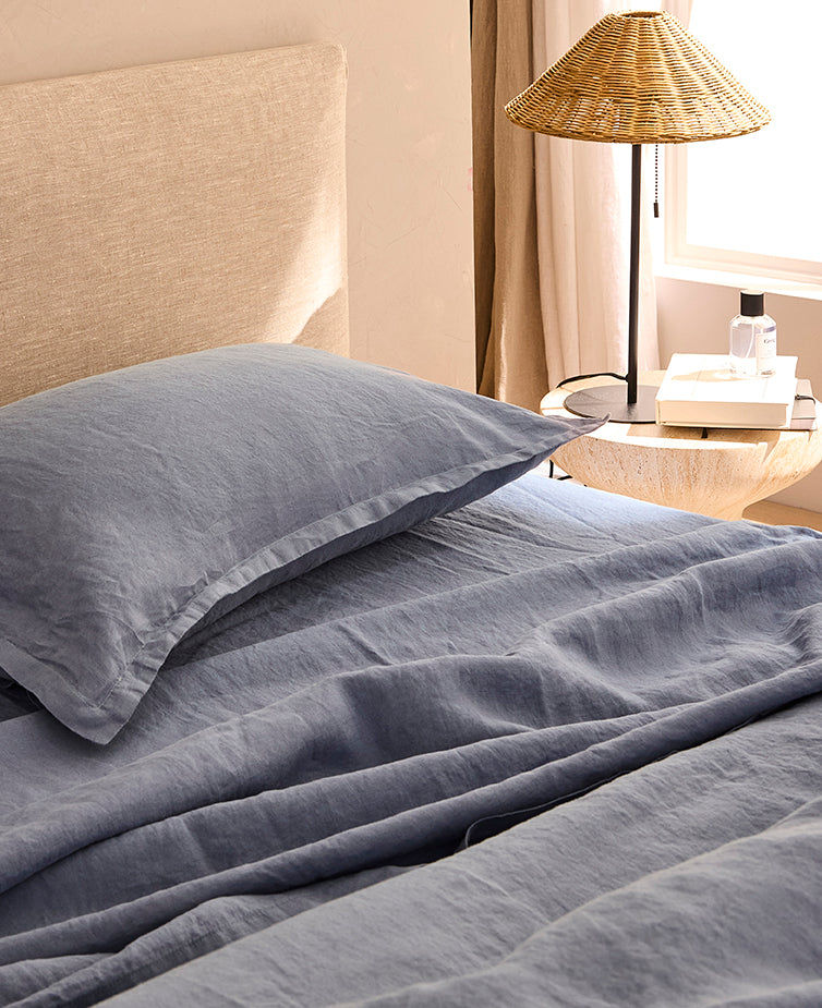 Set de 2 taies d'oreillers lin lavé Bleu turquin
