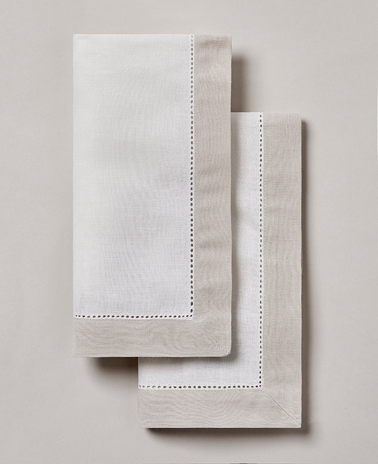 Set de 2 serviettes de table en lin lavé et coton Blanc / ficelle