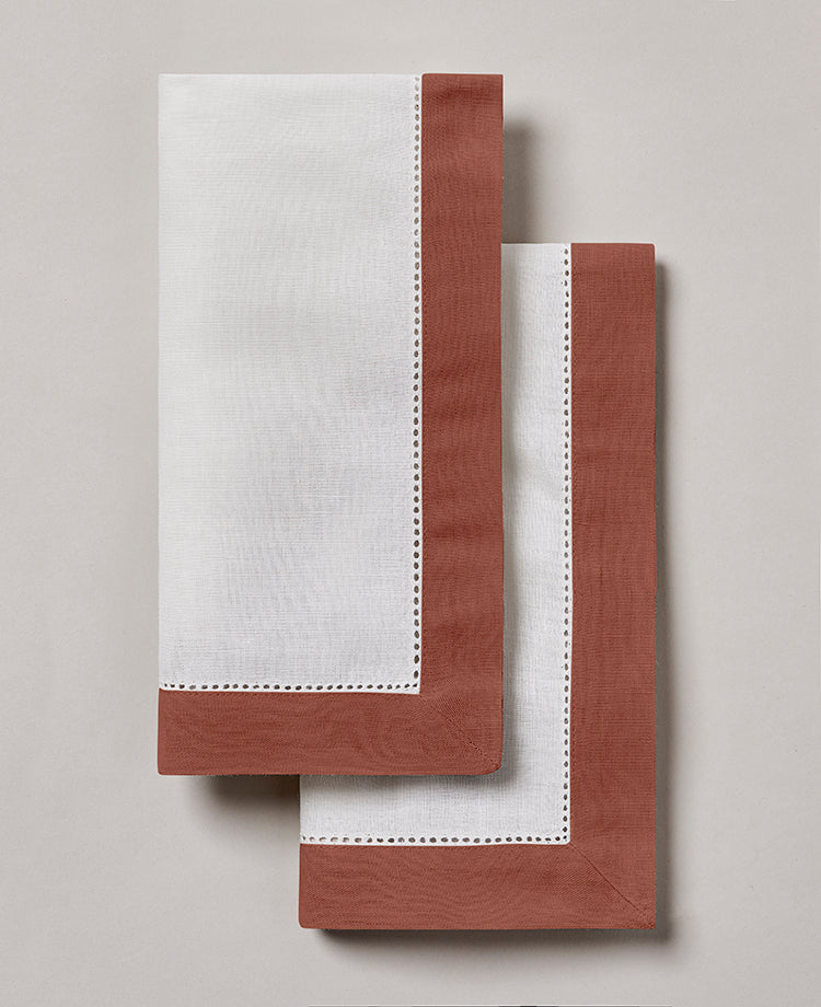 Set de 2 serviettes de table en lin lavé et coton Blanc / sienne