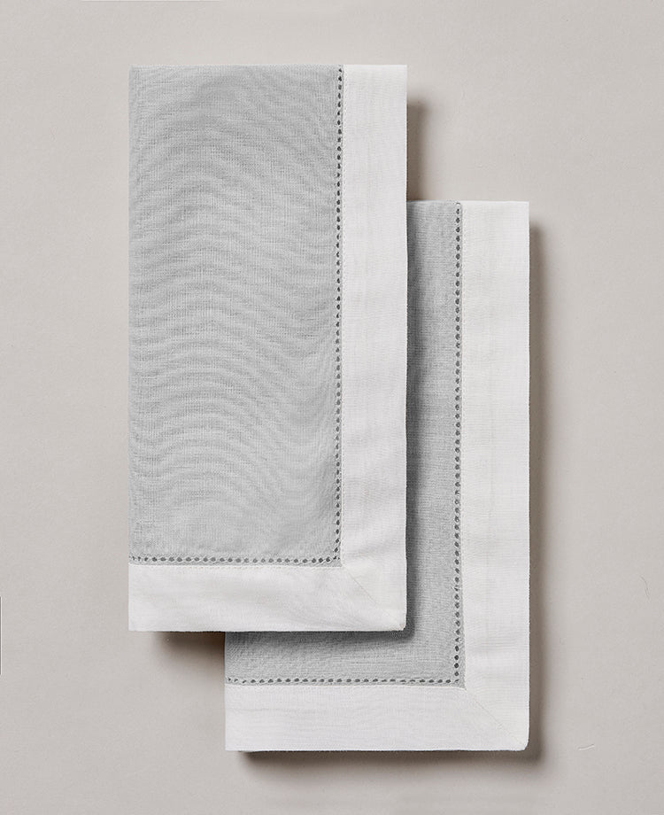 Set de 2 serviettes de table en lin lavé et coton Pierre / blanc