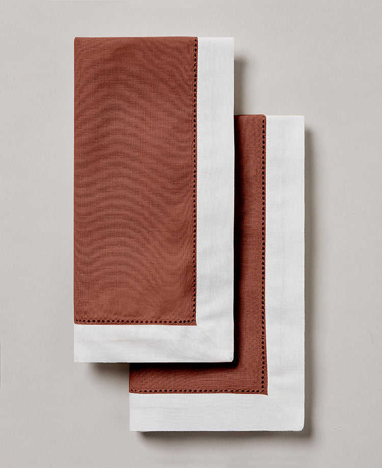 Set de 2 serviettes de table en lin lavé et coton Sienne / blanc