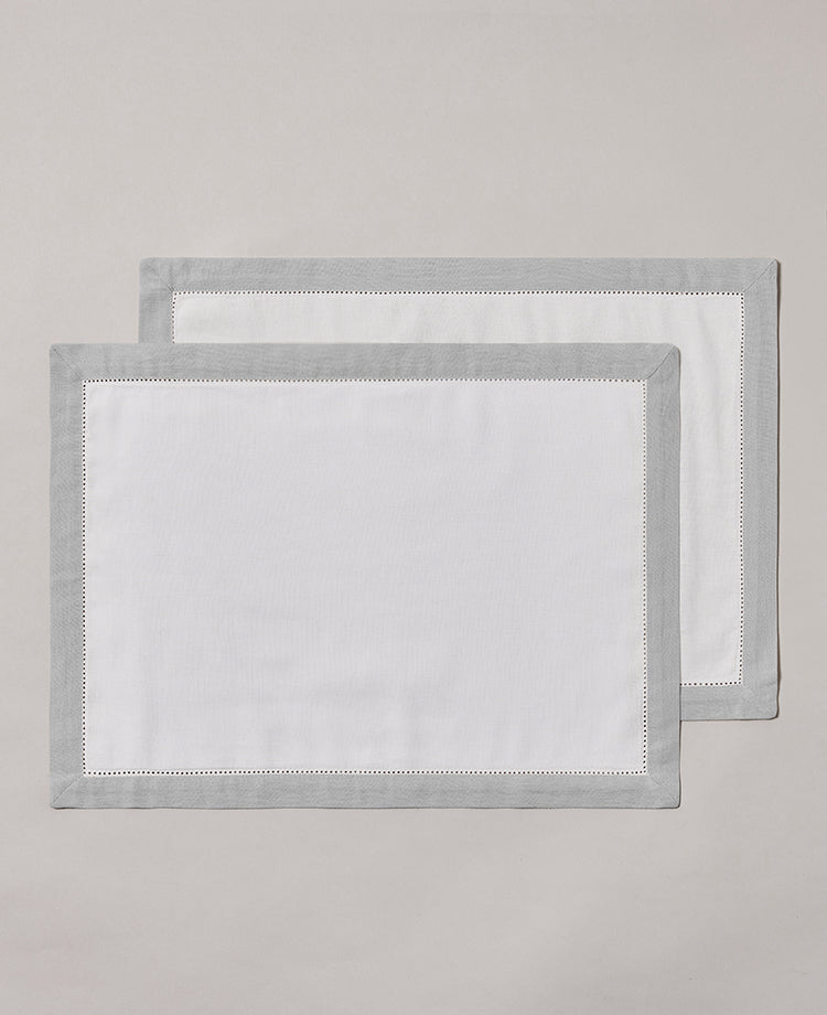 Set de 2 sets de table en lin lavé et coton Blanc / pierre