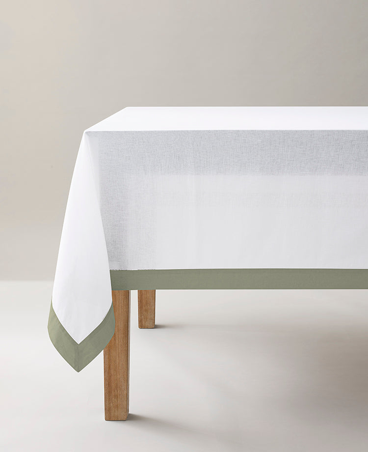 Nappe en lin lavé et coton Blanc / vert sauge