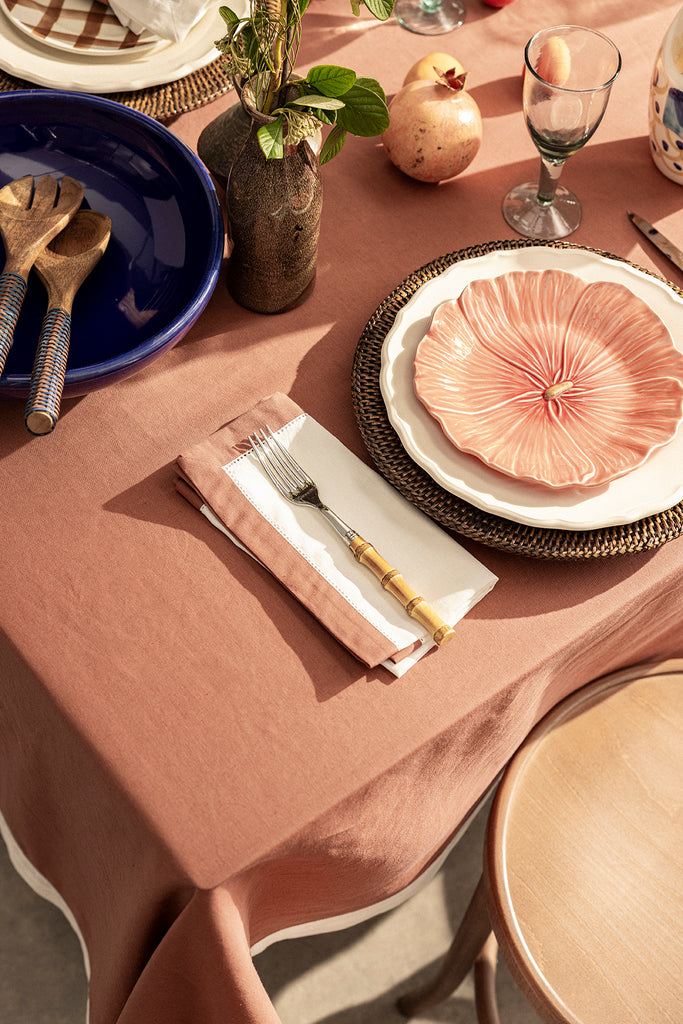 Nappe en lin lavé et coton Sienne / blanc