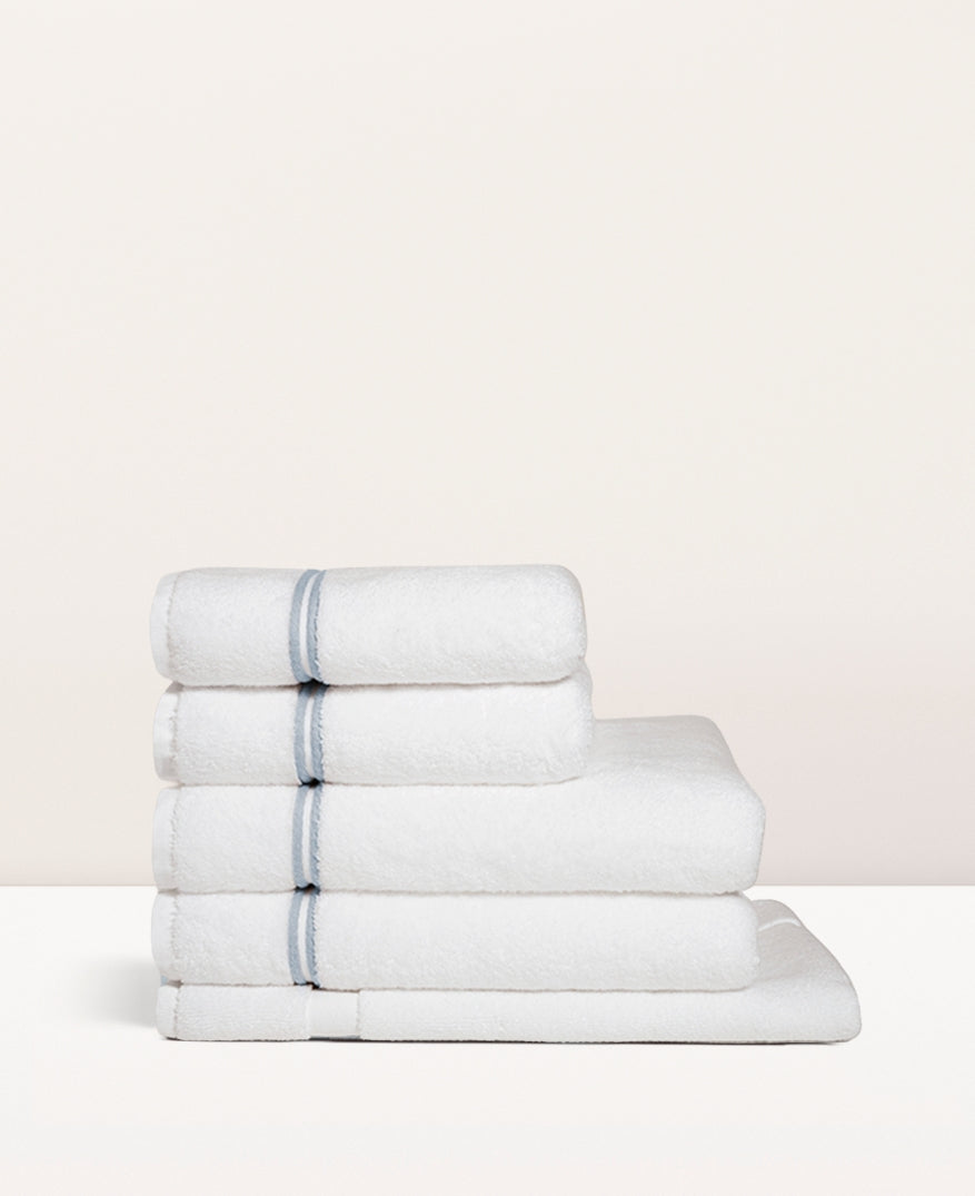 Drap de bain bourdon Blanc bleu glacier