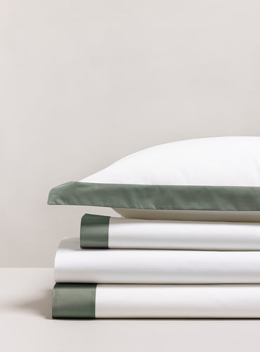 Parure de lit bicolore percale Bicolore vert cendré