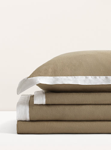 Parure de lit lin lavé français bicolore Bicolore havane
