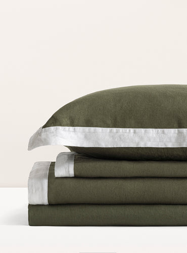 Parure de lit lin lavé français bicolore Bicolore kaki