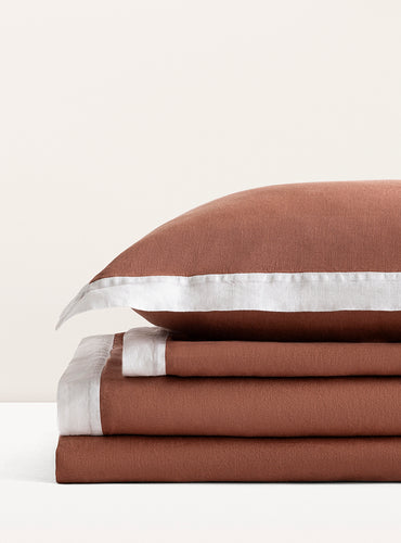 Parure de lit lin lavé français bicolore Bicolore sienne
