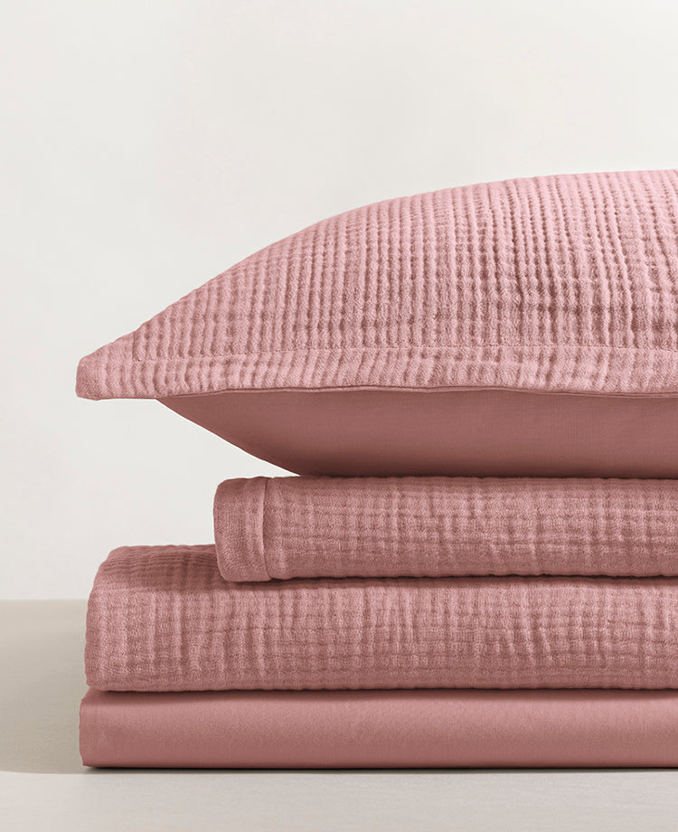 Parure de lit gaze de coton Rose thé