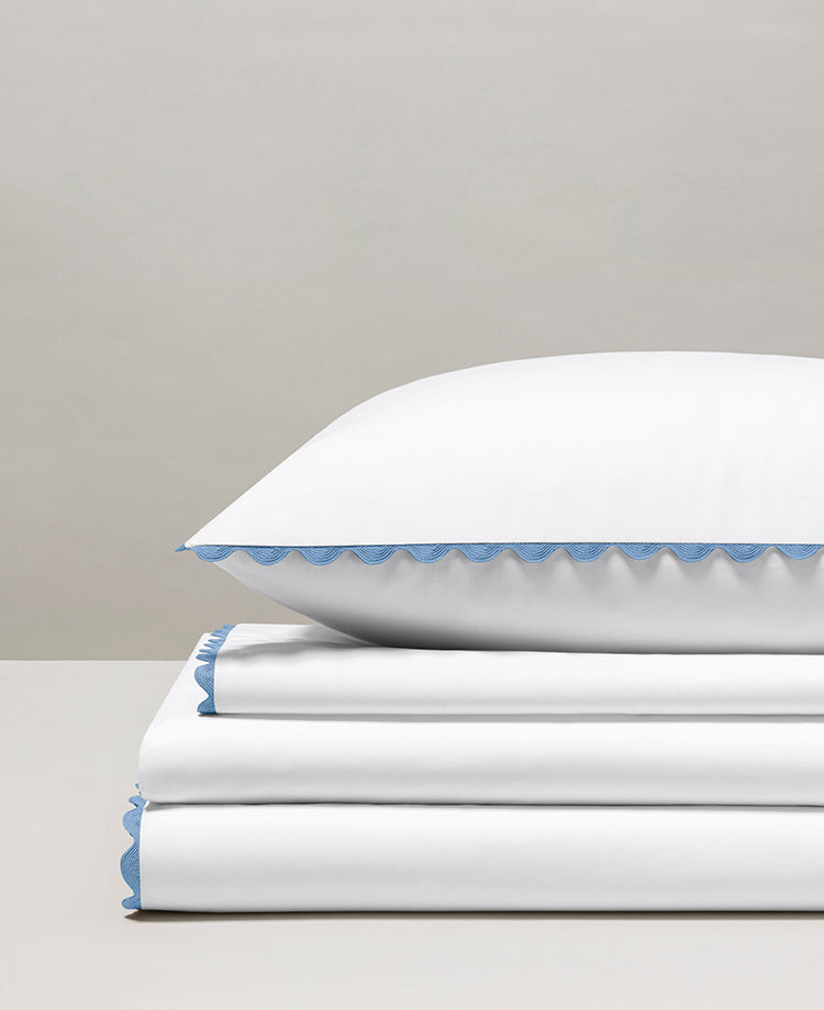 Parure de lit percale serpentine Bleu céleste