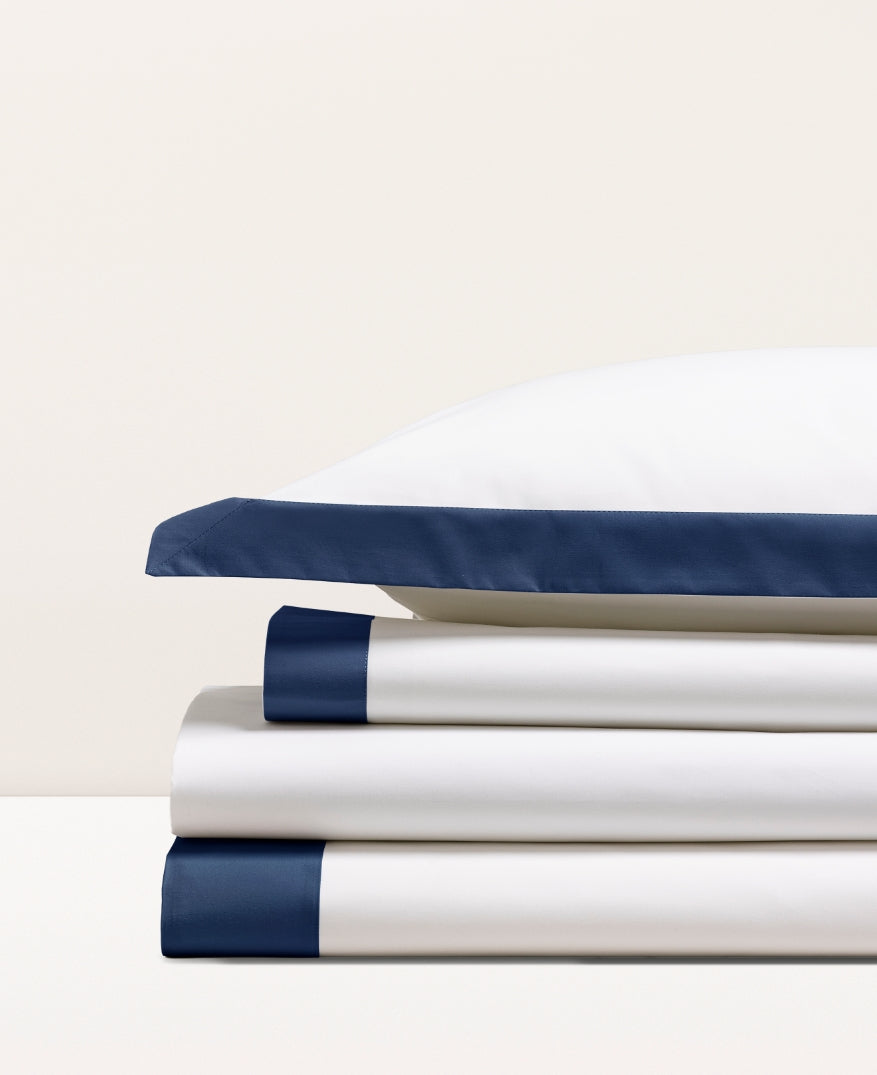 Parure de lit bicolore percale Bicolore bleu minuit