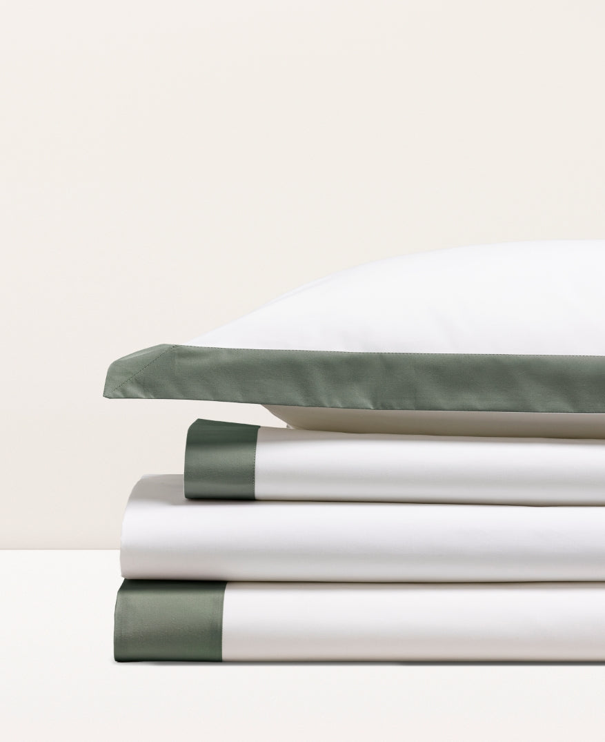Parure de lit bicolore percale Bicolore vert cendré