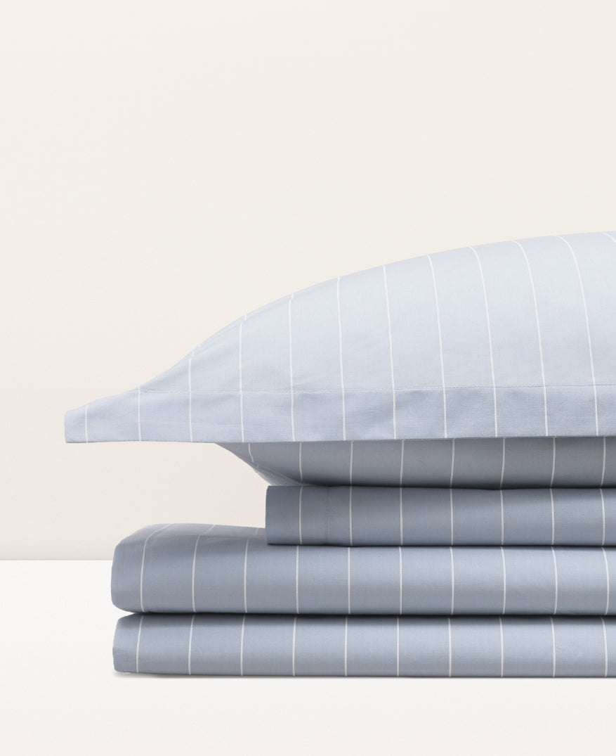 Parure de lit percale imprimée Bleu azur rayé