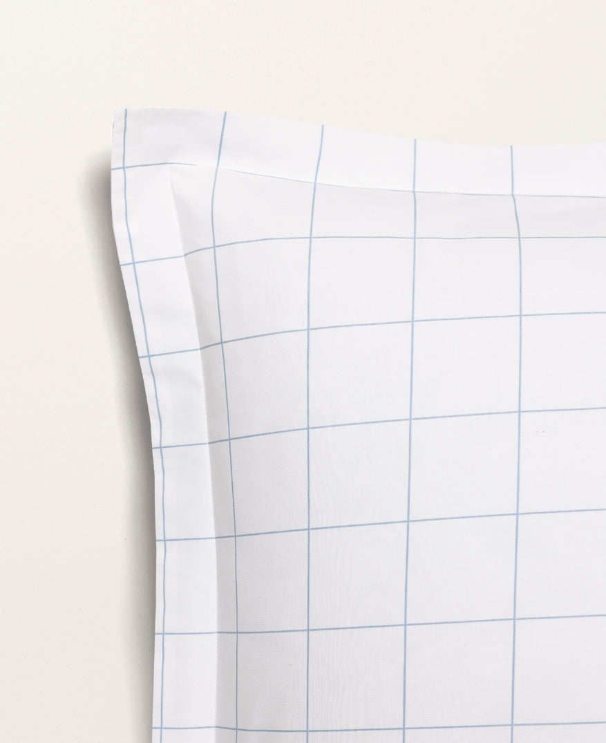 Set de 2 taies d'oreiller percale imprimé Carreaux bleu azur