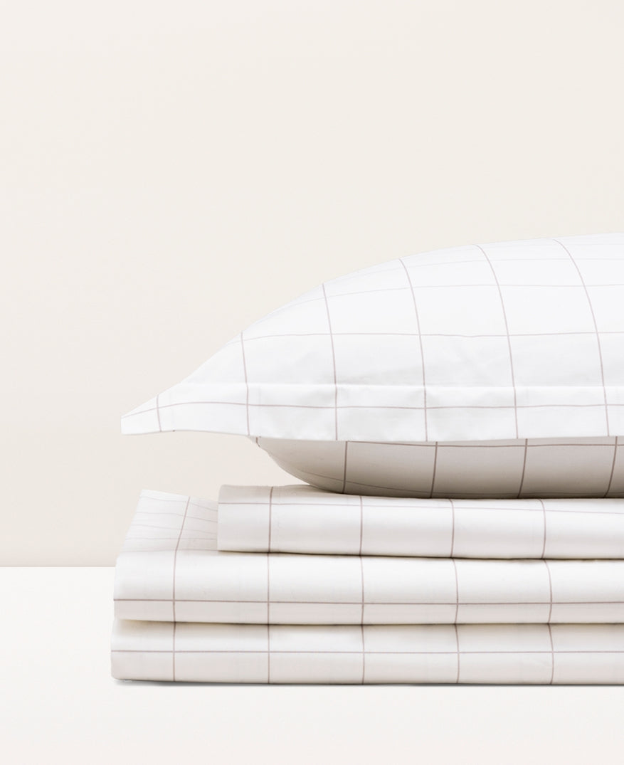 Parure de lit percale imprimée Carreaux greige