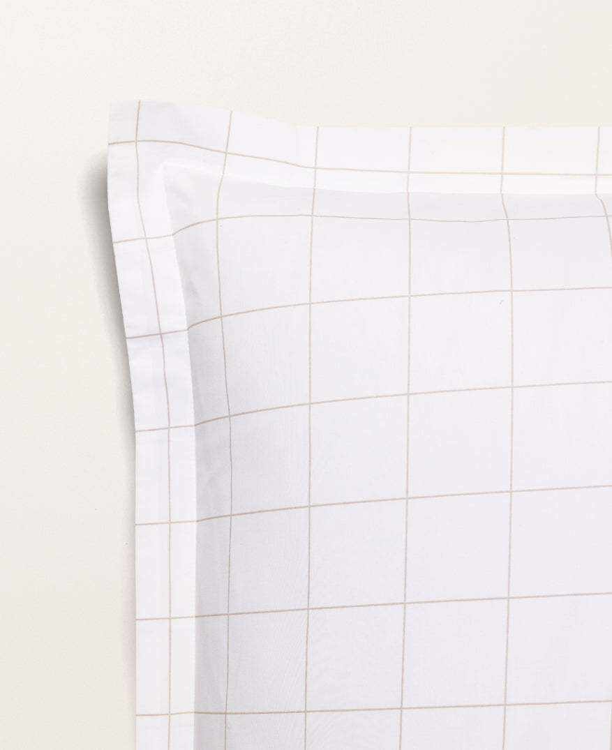 Set de 2 taies d'oreiller percale imprimé Carreaux greige