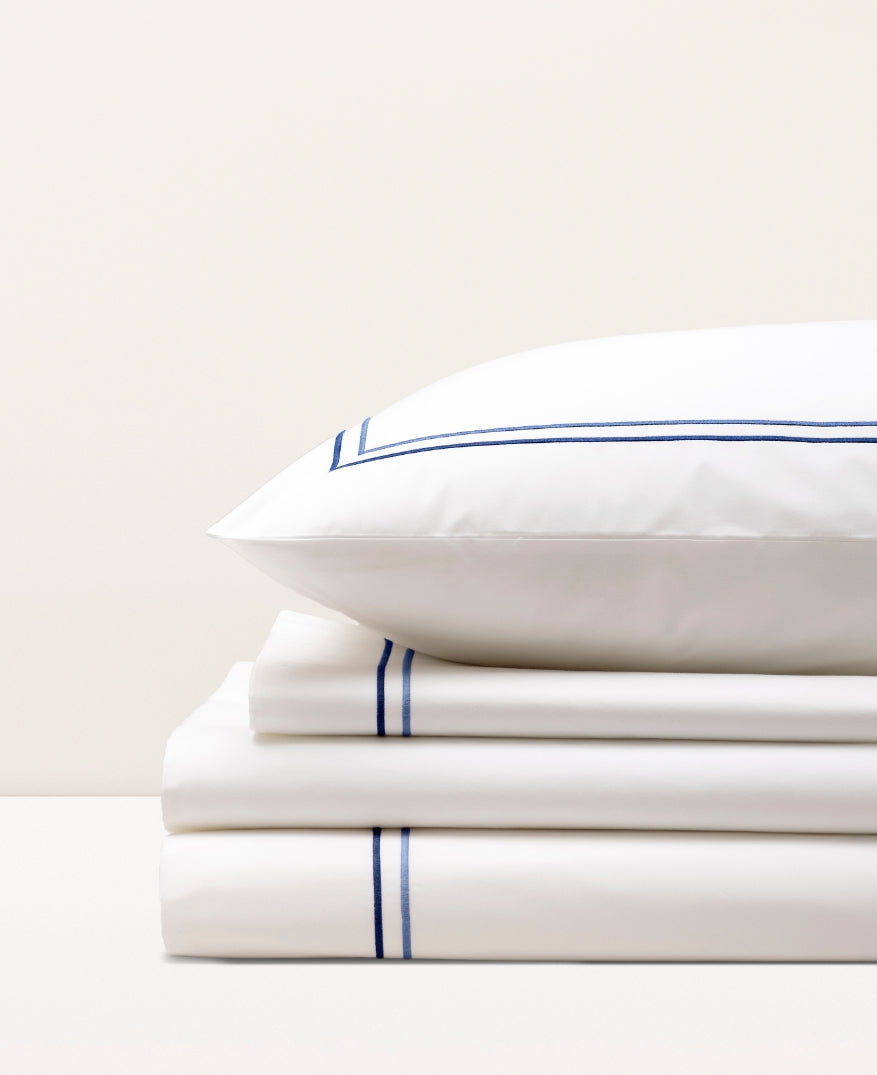 Parure de lit percale double bourdon Double bourdon bleu