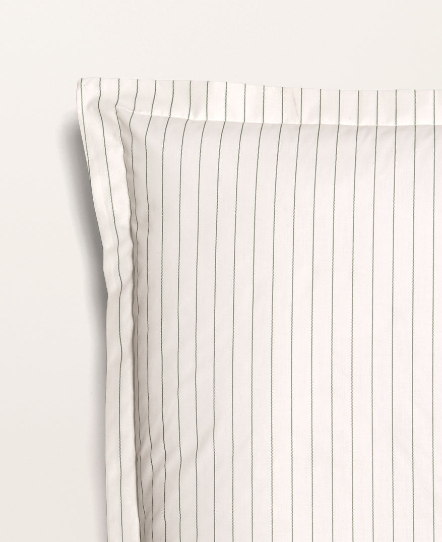 Set de 2 taies d'oreiller percale imprimé Rayé vert cendré
