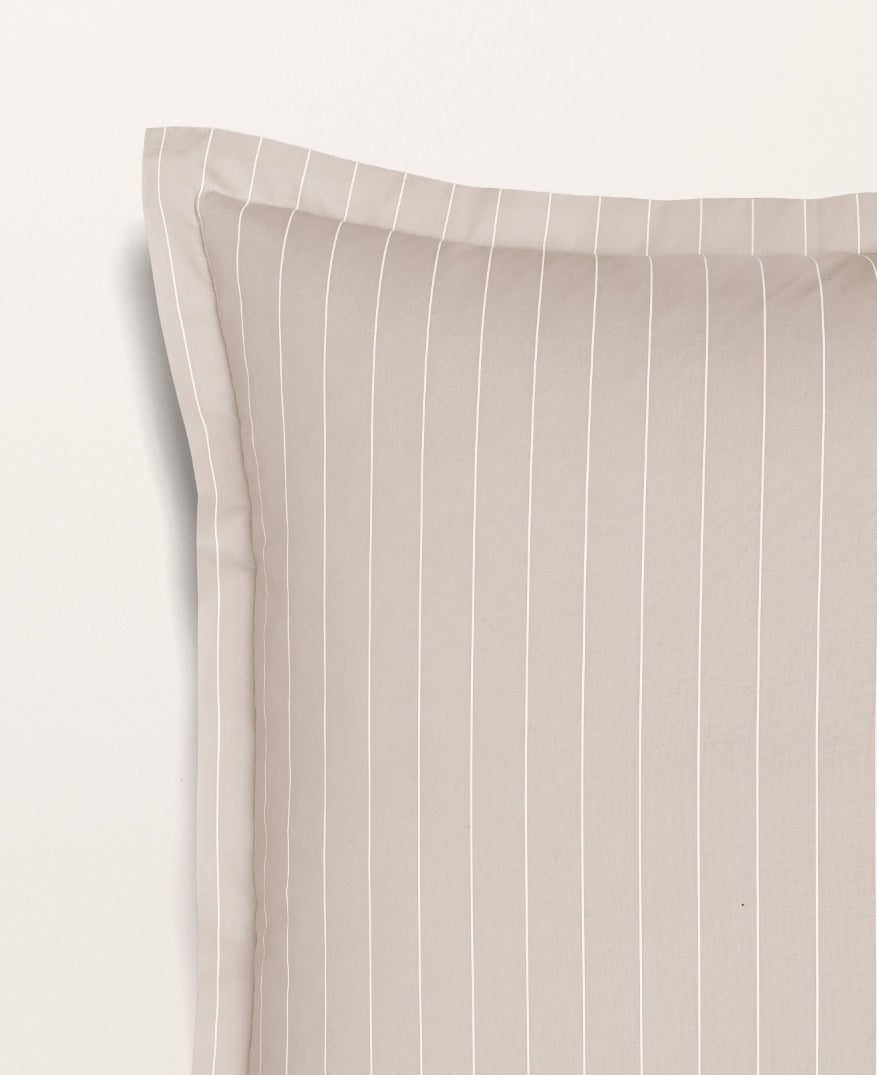 Set de 2 taies d'oreiller percale imprimé Greige rayé