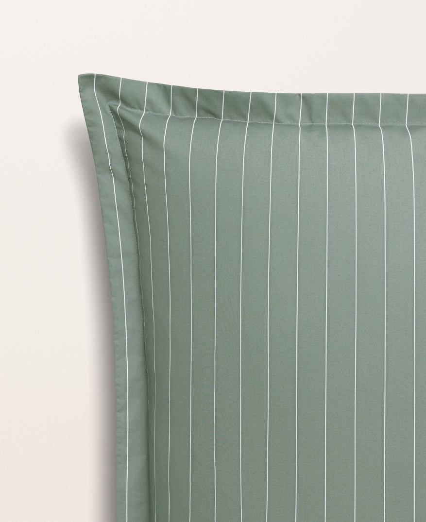 Set de 2 taies d'oreiller percale imprimé Vert cendré rayé