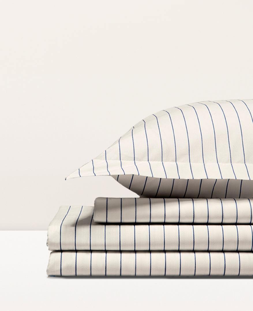 Parure de lit percale imprimée Rayé bleu