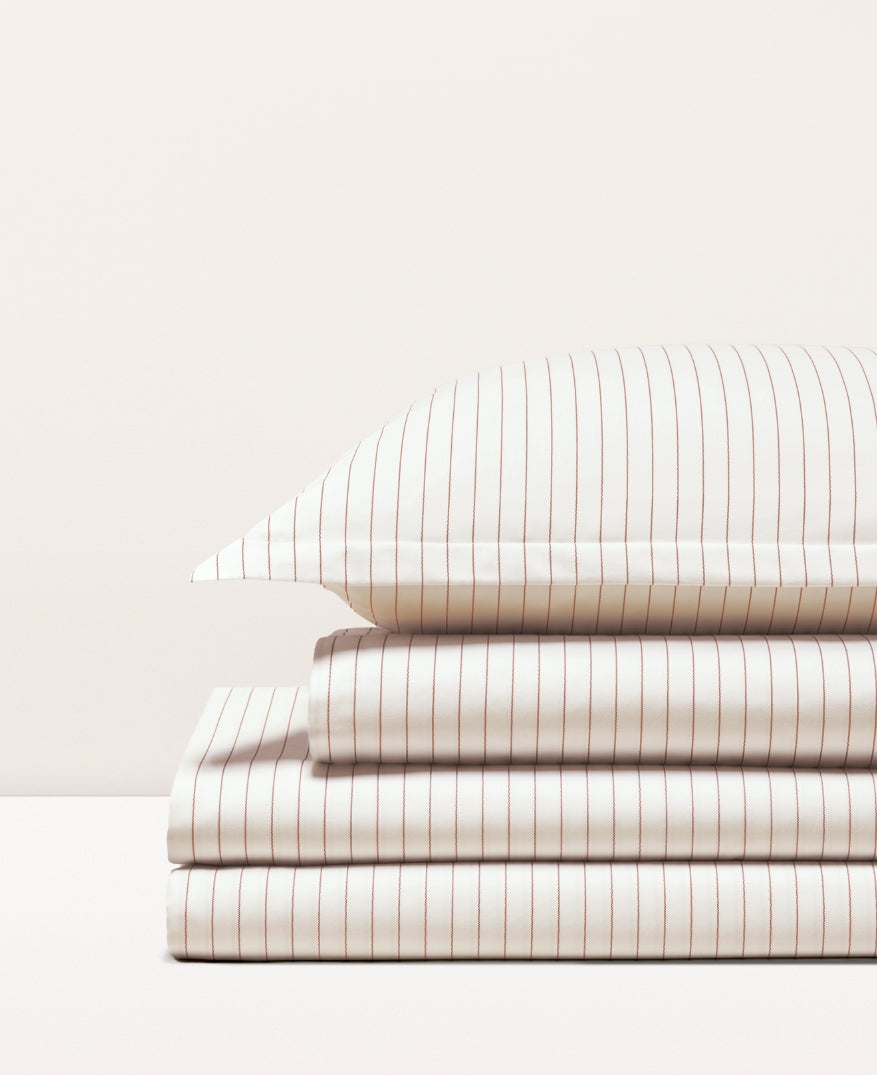 Parure de lit percale imprimée Rayé tomette