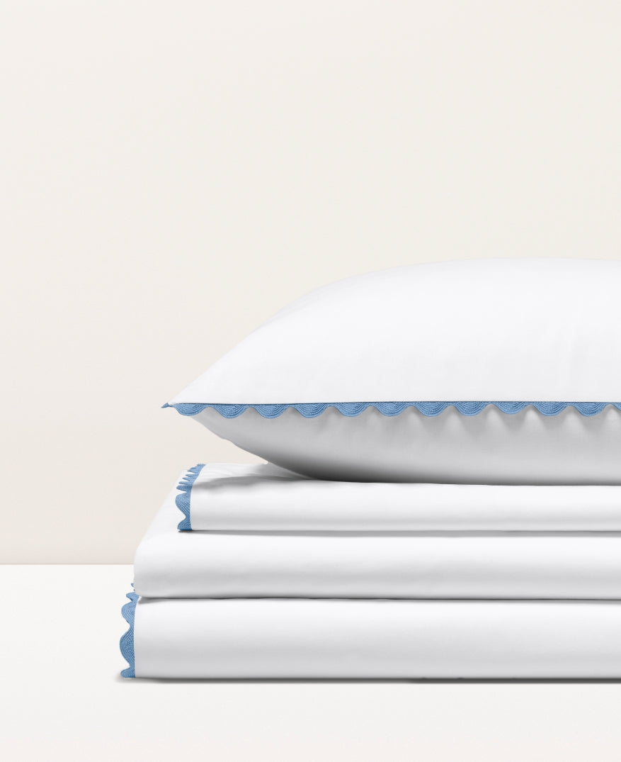 Parure de lit percale serpentine Bleu céleste