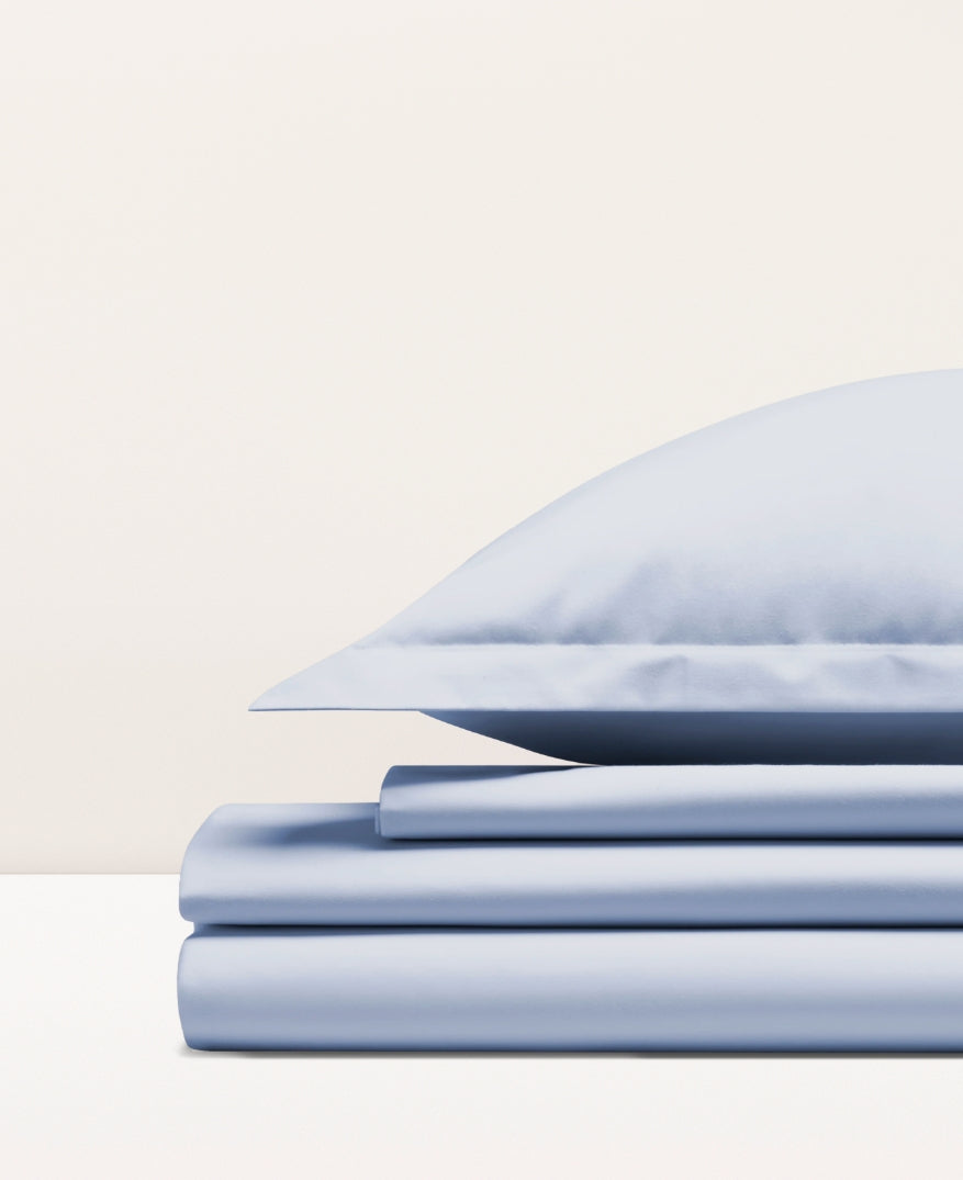 Parure de lit percale unie Bleu azur