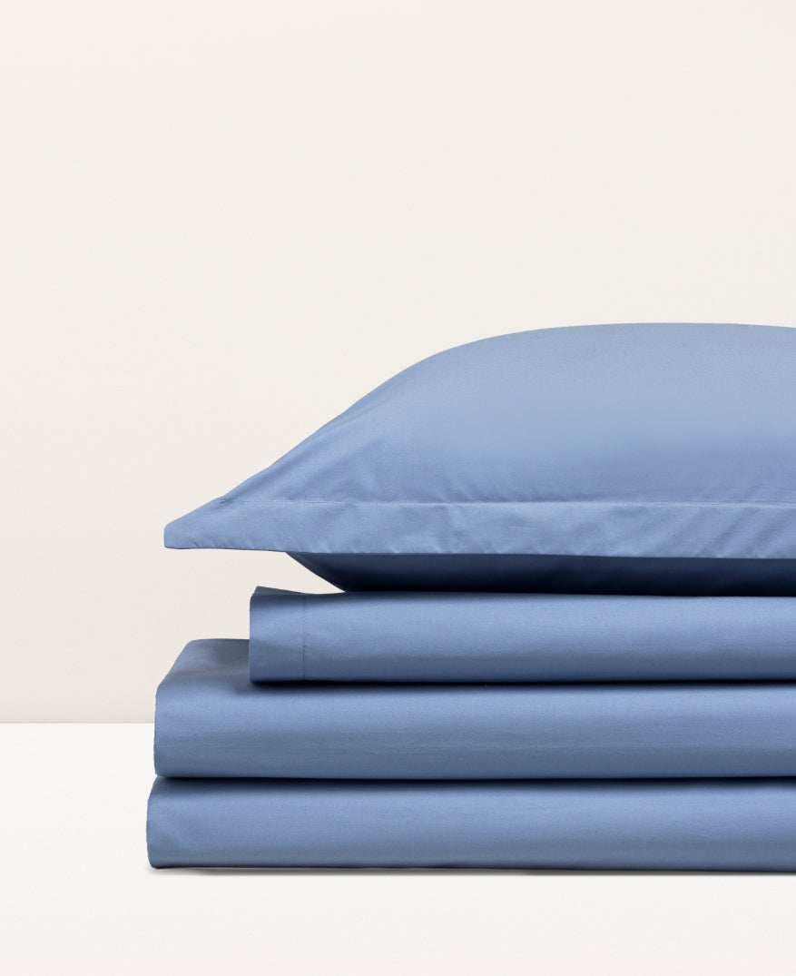 Parure de lit percale unie Bleu turquin