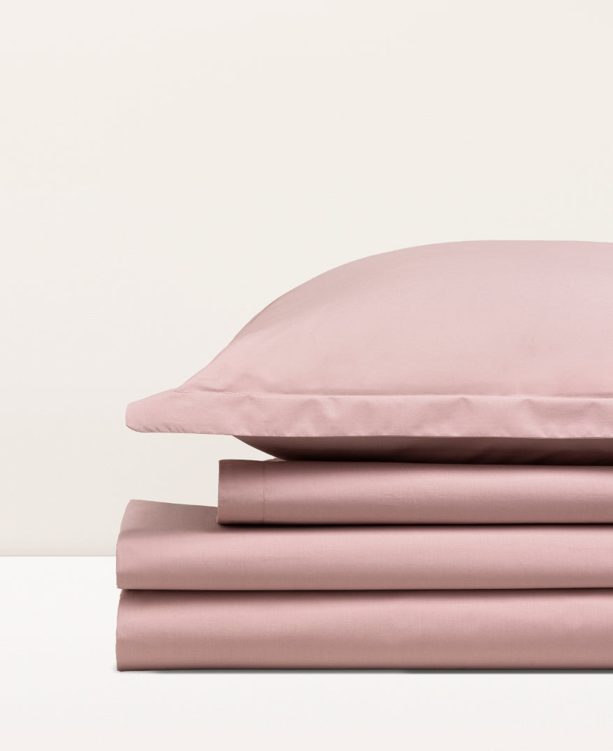 Parure de lit percale unie Rose thé