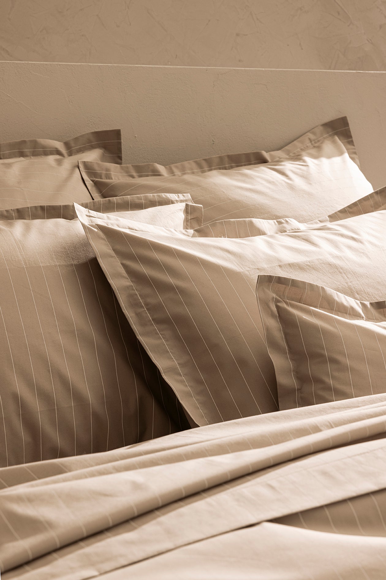 Set de 2 taies d'oreiller percale imprimé Carreaux greige