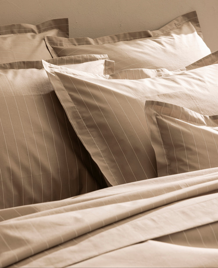 Parure de lit imprimée percale Greige rayé