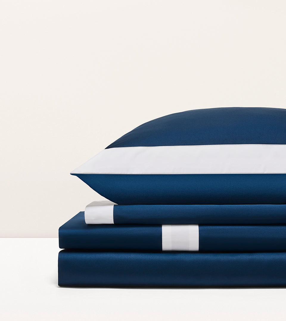 Parure de lit satin bicolore Bleu minuit bicolore