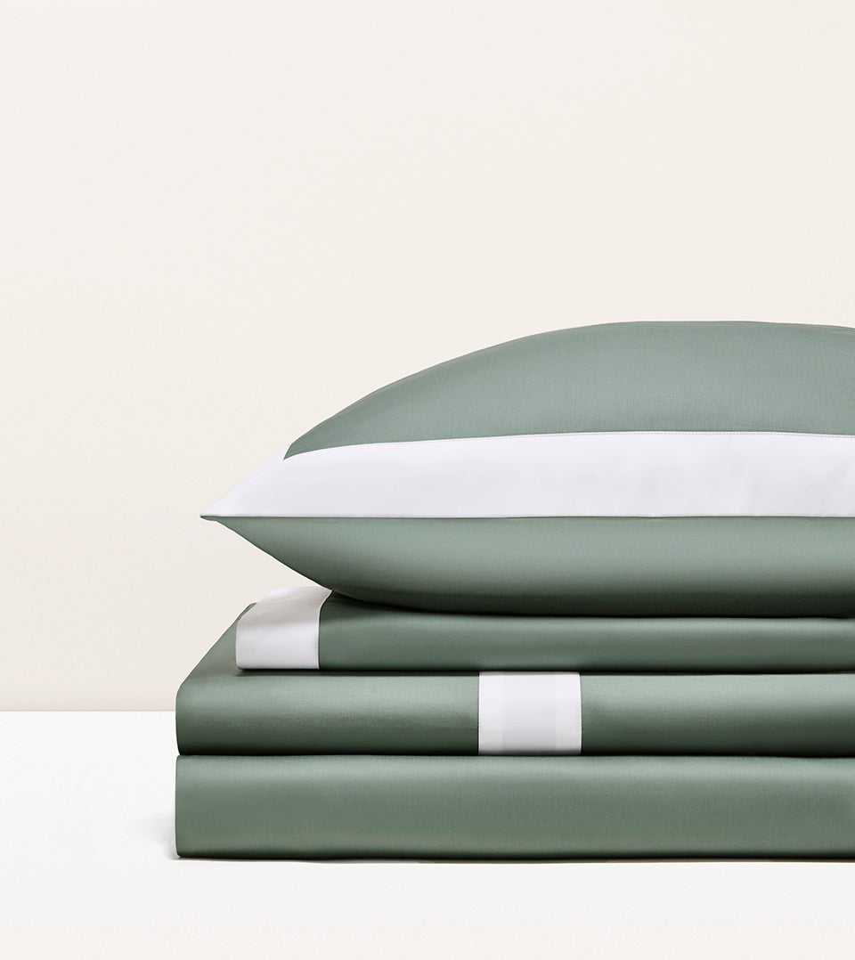 Parure de lit satin bicolore Vert cendré bicolore