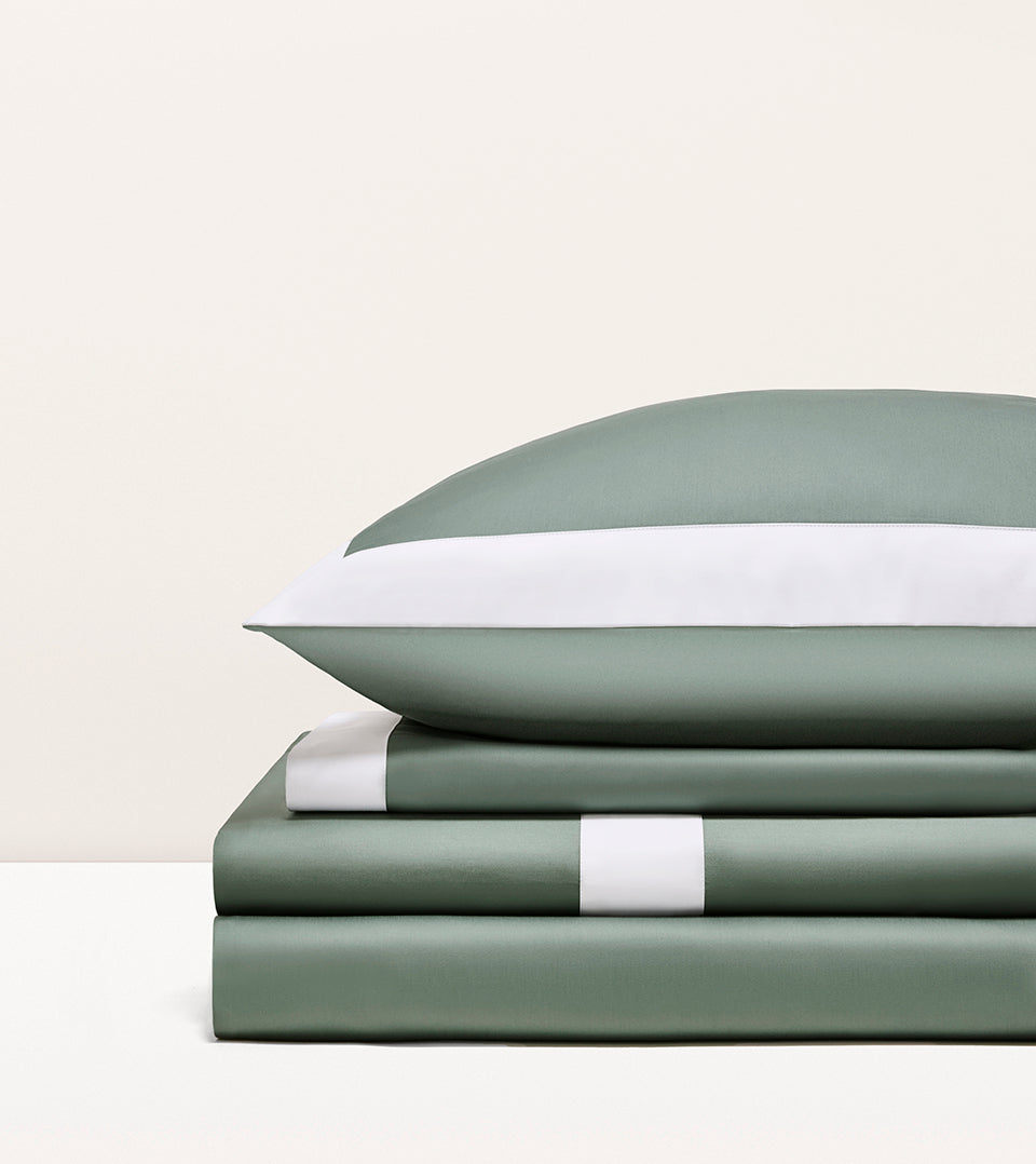 Parure de lit satin bicolore Vert cendré bicolore