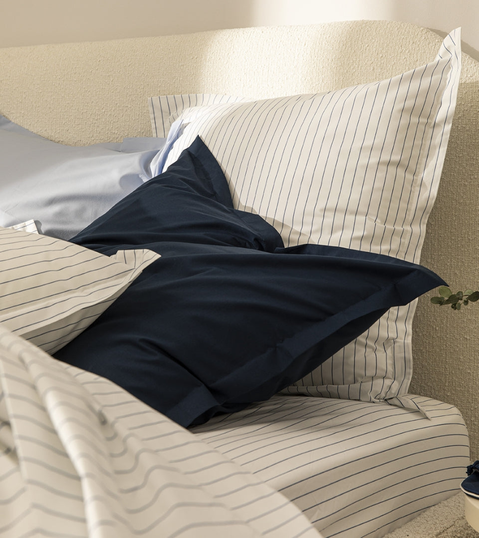Drap housse percale imprimé Rayé bleu