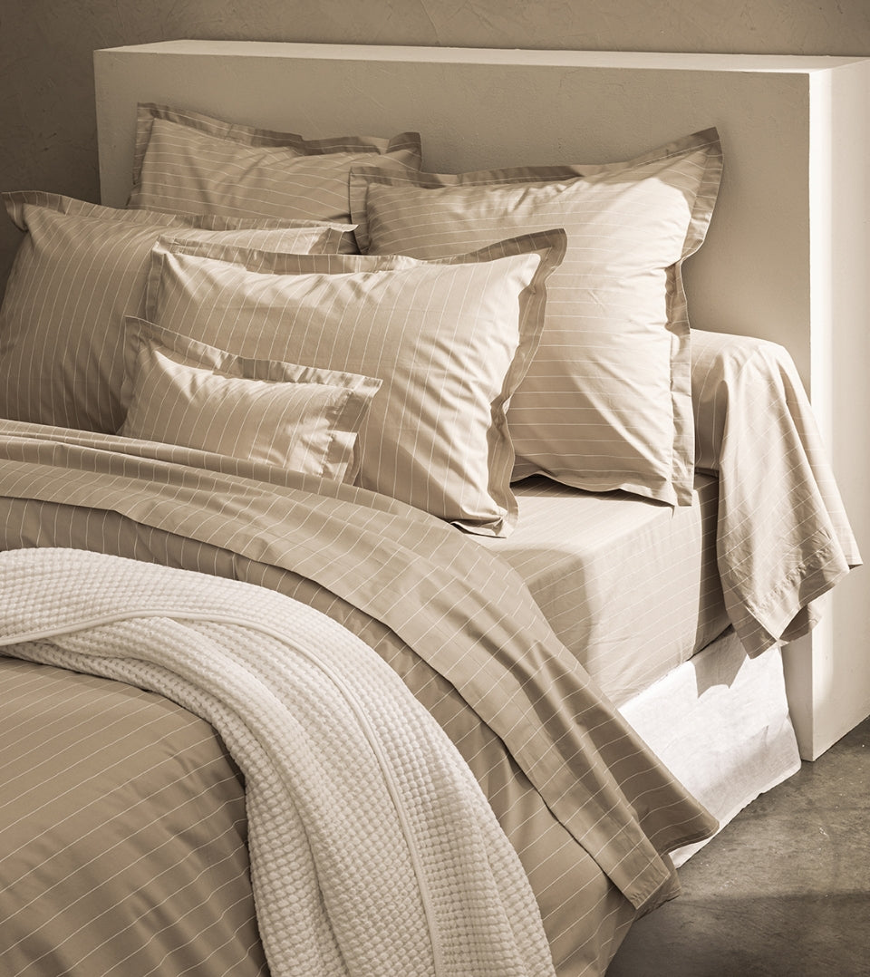 Drap housse percale imprimé Greige rayé